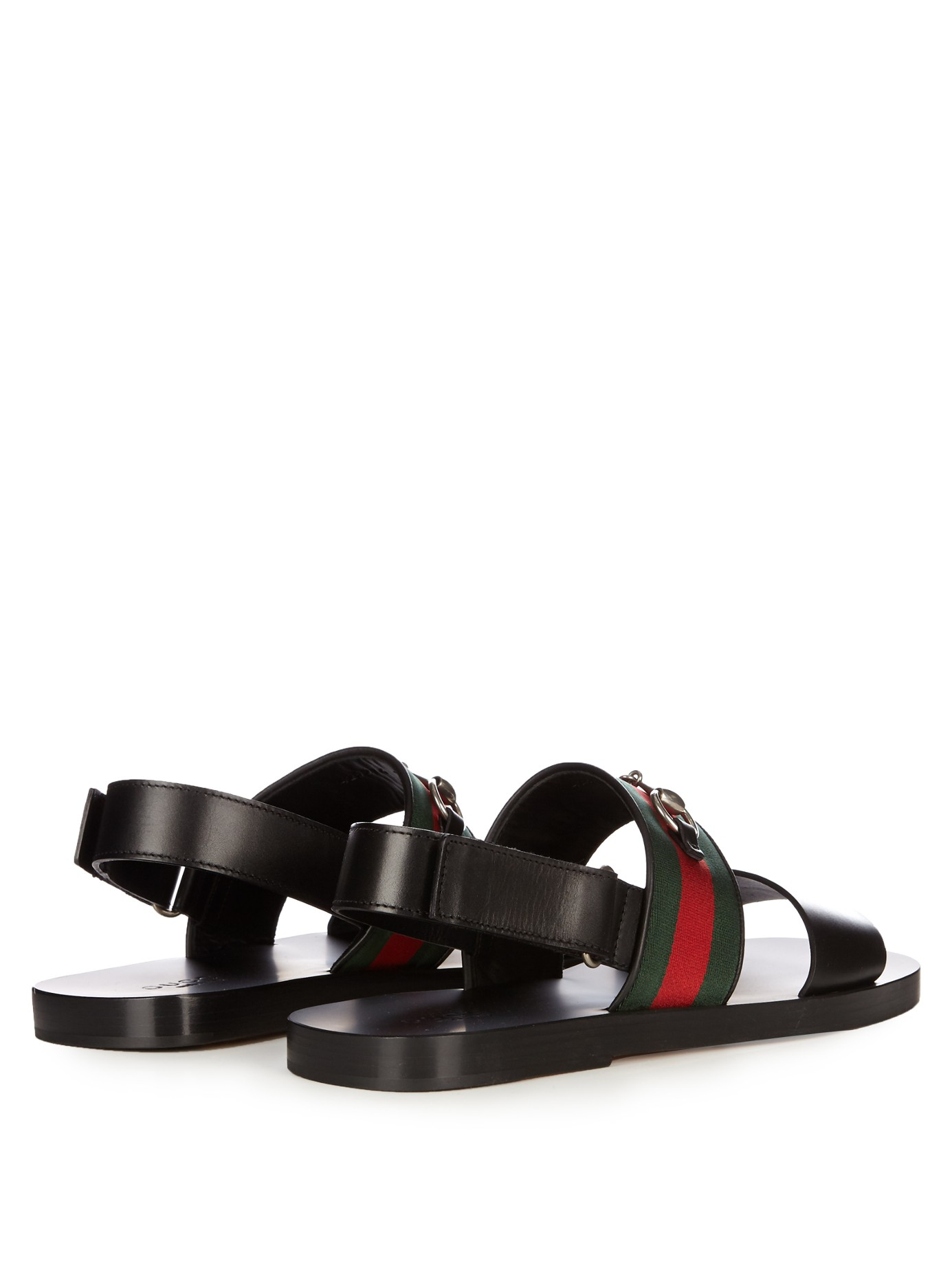 Gucci Webtrimmed Leather Sandals for Men Lyst